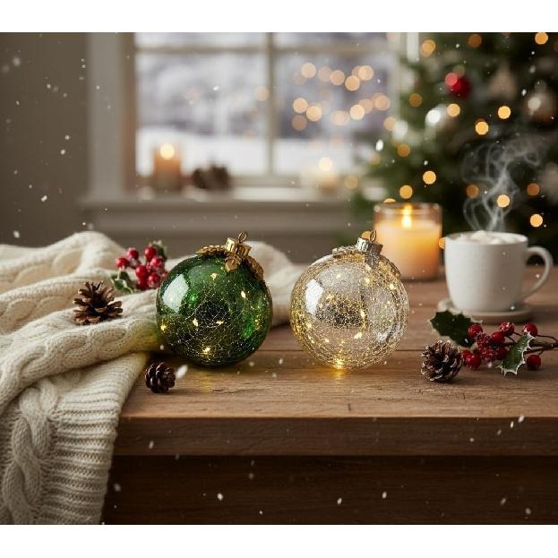 Warm White Tabletop Christmas Ornaments Lamp Pre-Lit with Soft White LED Crystal Ball Halloween Decor for Xmas Home Party Centerpiece Mantel