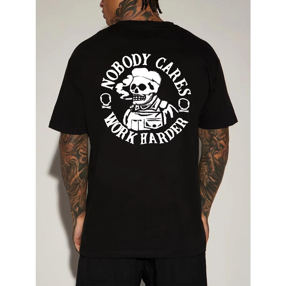 

Мужская футболка с графическим принтом черепа - Повседневная черная футболка с белым принтом, короткими рукавами, круглым вырезом для всех сезонов S чёрный