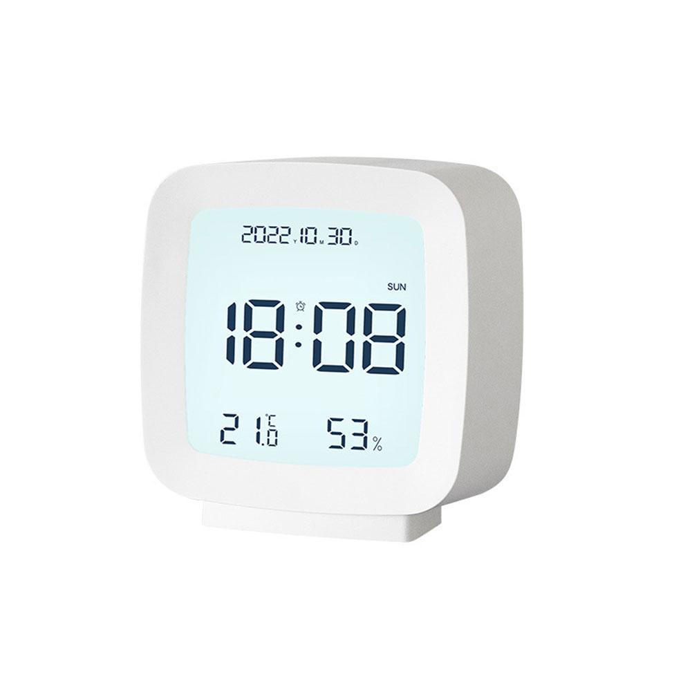 Portable LCD Alarm Clock for Students Compact Design with Thermometer Humidity Monitor and Flexible Time Format 12 or 24 Hours
