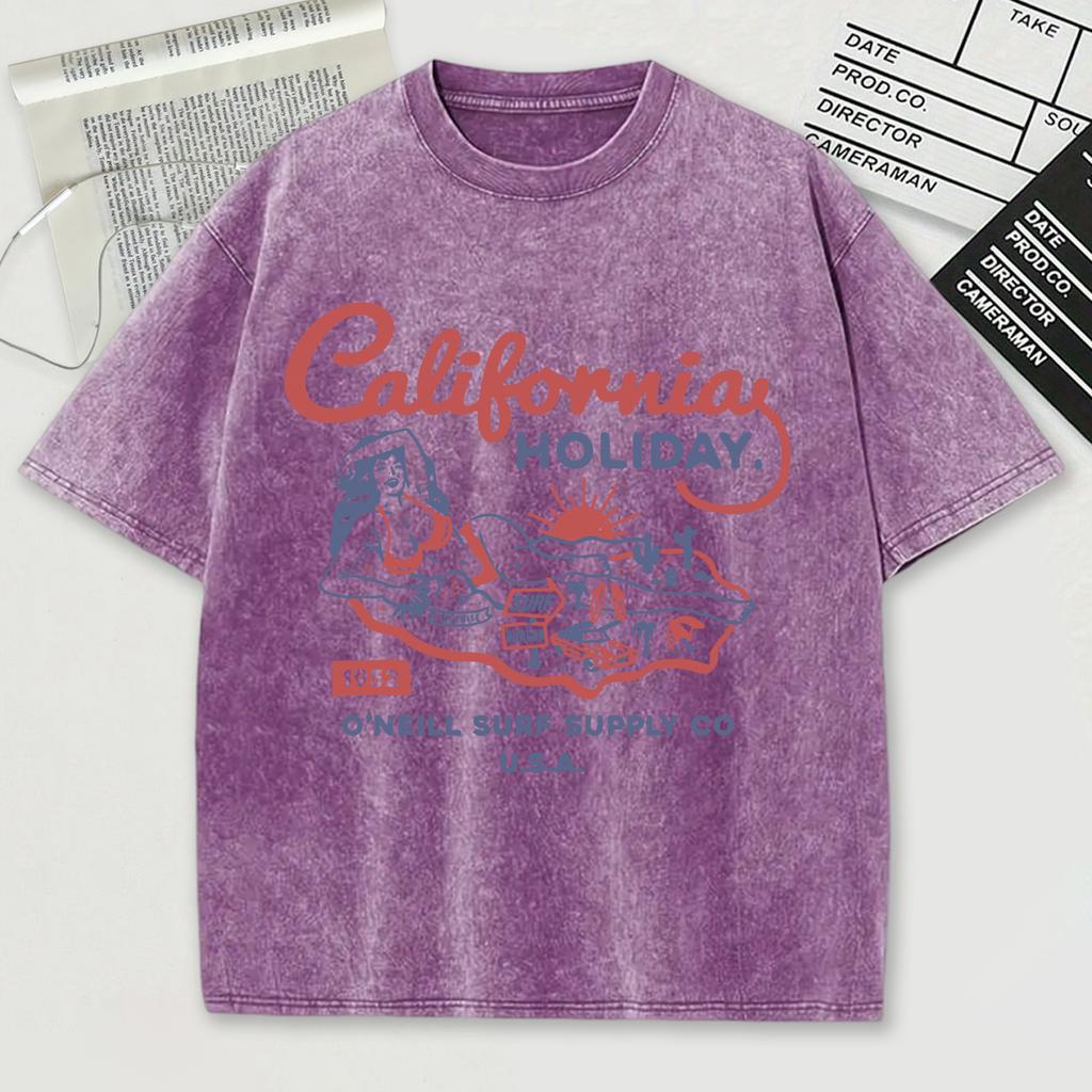 Holiday O'Neill Surf Supply Usa Washed T Shirt Men Summer Tops Trendy Loose Short Sleeve Unisex Soft Cotton Streetwear