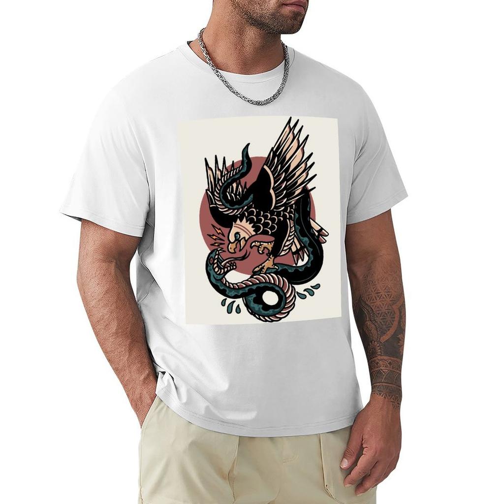 Adler Gegen Schlange Traditionelles Tattoo T-Shirt süße Oberteile Bluse lustige Kostüme Herren Grafik-T-Shirts