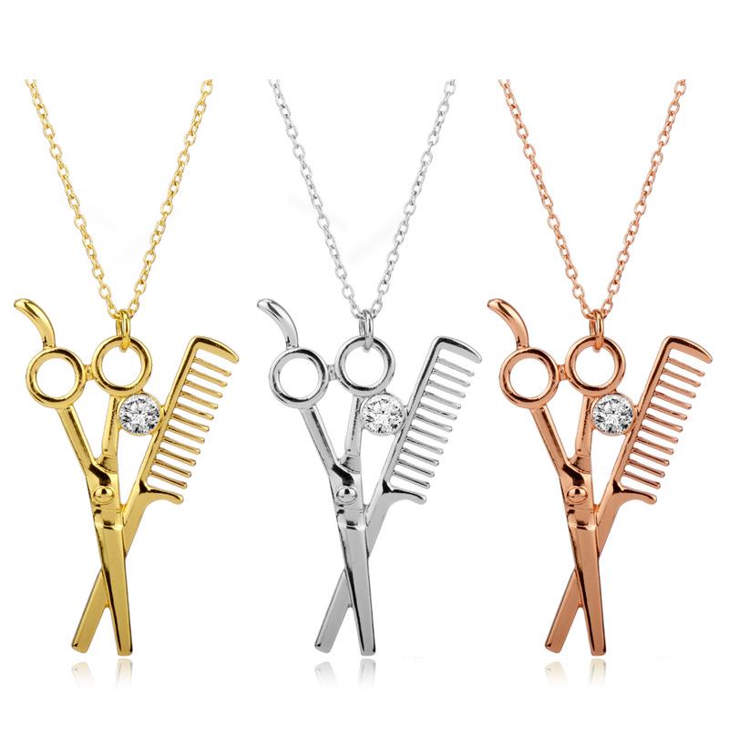 Trendy Hairdresser Necklace: Scissors, Comb, Hair Dryer Pendant