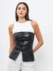 European and American French Design PU Leather Single-Breasted Bandeau Top for Women