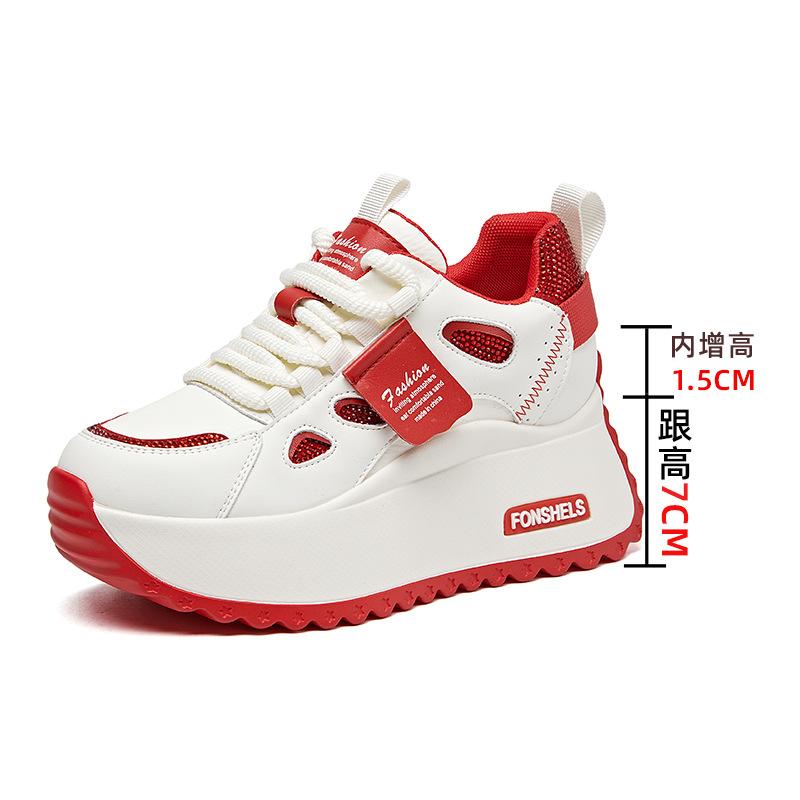 

маленькие белые туфли на толстой подошве увеличивают высоту женской обуви на 8 см, показывая ноги, маленькие женские повседневные туфли 33 красный