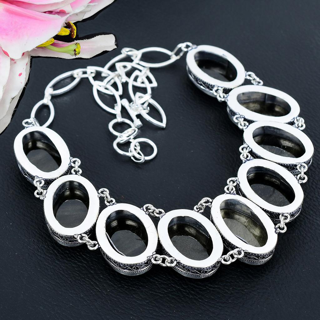 Silver Sheen Obsidian Gemstone 925 Sterling Silver Jewelry Necklace 18" KG-1655