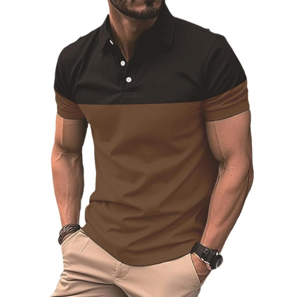 New Fashion Men's Casual POLO Shirt Fashion V-neck Button Business Colour Blocking T-shirt Tops