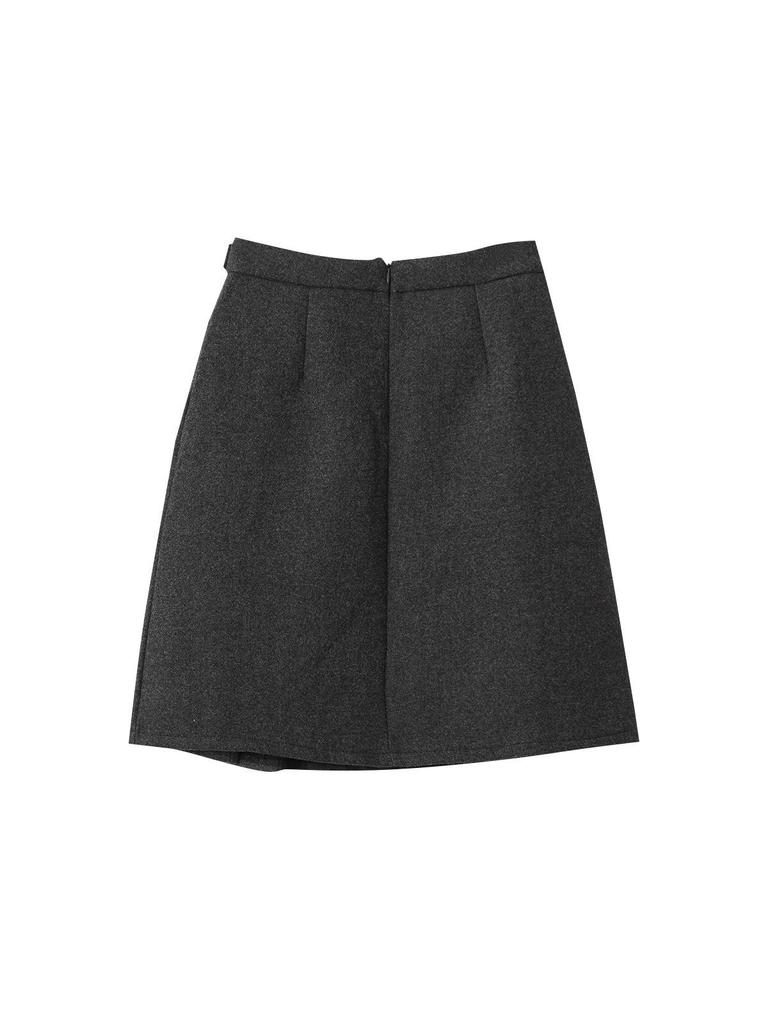 Miu-Style High-Waisted Pleated A-Line Mid-Length Wool Blend Skirt - Women's Versatile Solid Color Slimming Design