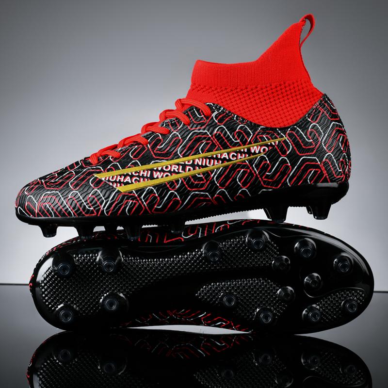 

Новые мужские высокие футбольные бутсы FG/TF, высококачественные детские футбольные бутсы, противоскользящие кроссовки для уличных тренировок, кроссовки 2024, размер 33-46 34 красный