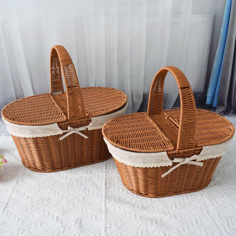 Outdoor Woven Rattan Storage & Picnic Basket with Lid – Ideal for Shopping, Gifts, Eggs & More