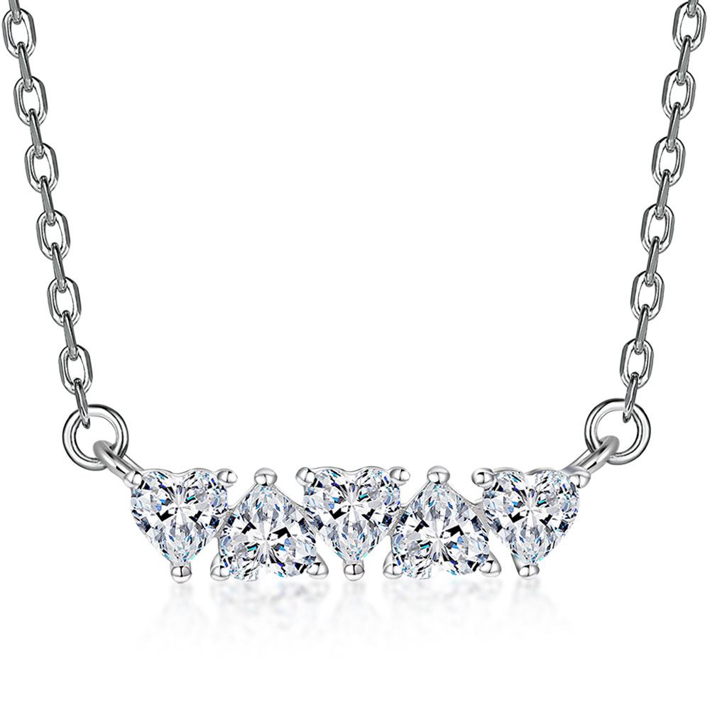 925 Silver Love Necklace Sterling Silver Cross-border Silver Jewelry 5A Zircon Heart Pendant 925 silver платиновый