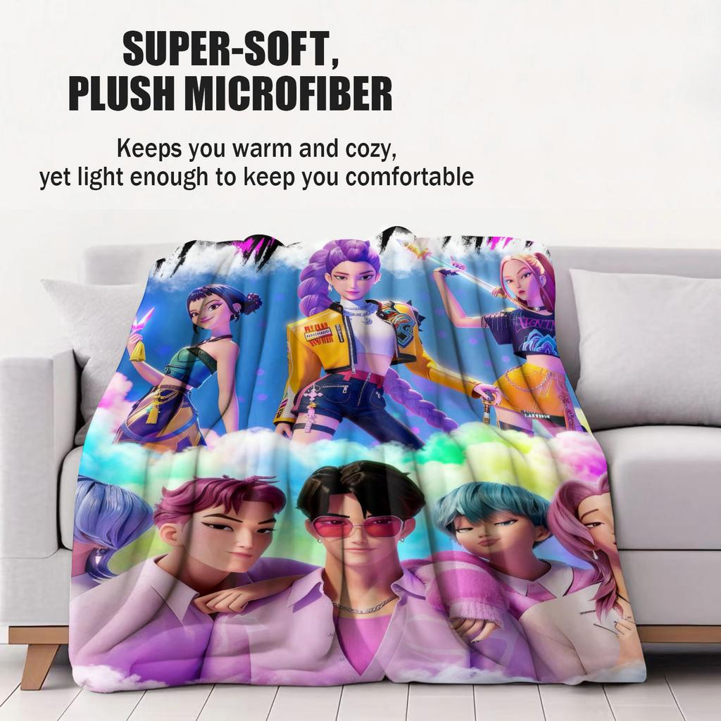 1PCS Flannel Blanket K Pop Demon Hunter Girls Boys Plush Throw Blanket Novelty Warm for Home Office Nap Camping All Season Gift
