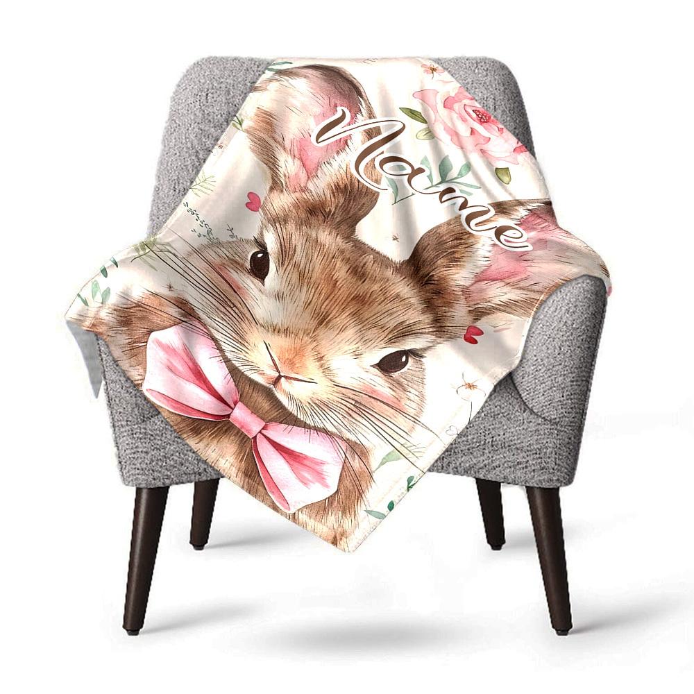 Bunny Floral Personalized Home Customize Your Name Blankets Cozy Soft Lightweight Allseason Multipurpose Blanket For Picnics Sofas Offices Beds Living