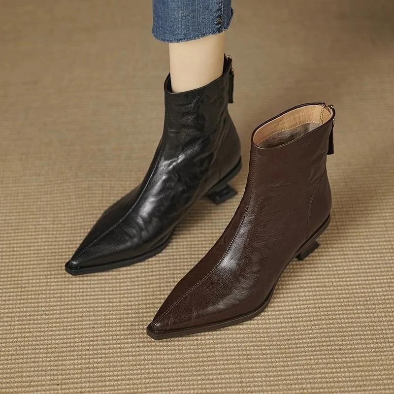 Women'S Naked Boots  Fall New French Retro Pointed Toe Cat Heel Booties