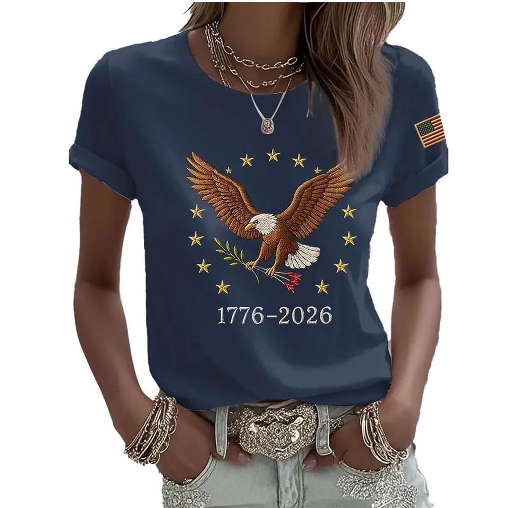 T-shirt à manches courtes et col rond décontracté pour femme avec imprimé