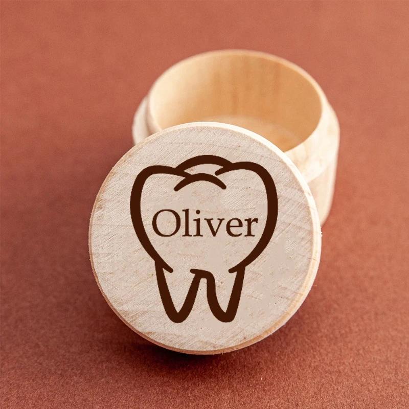 1PCS Free Personalized Tooth Fairy Wooden Box Round Tooth Fairy Holder Birthday Gift for Girls Boys Name Milk Tooth And Curl Box