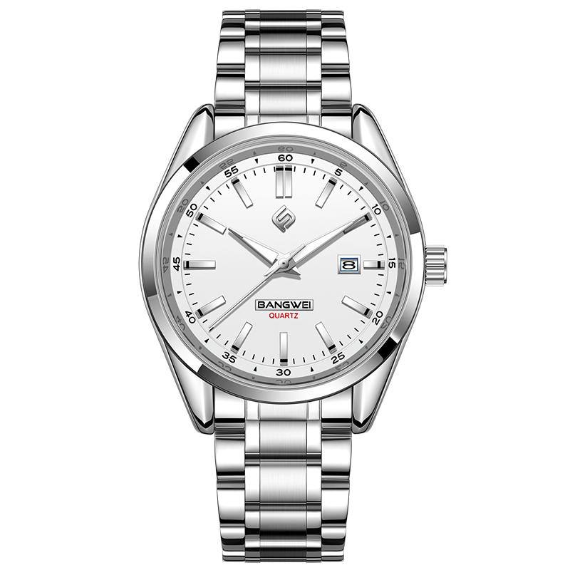 New Luxury Men Watch Top Brand Classic Business Stainless Steel Dual Calendar Quartz Wrist Watch for Men Reloj Hombre