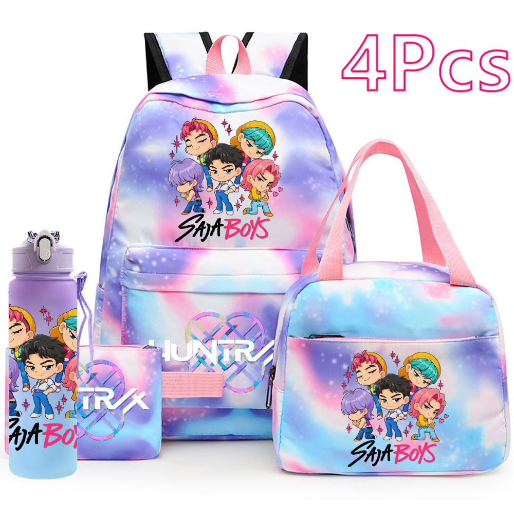 4Pcs/set Anime K-Pop Printed Backpack Handbag Pencil Case with 750Ml Water Bottler for Teenager Boy Girl Schoolbag Large Capacity Bookbag Mochila