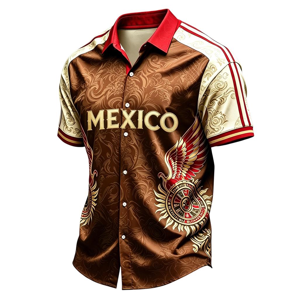 Men's Casual Short Sleeve Shirt Lightweight Breathable with Mexico Letter Graphic Print for Summer