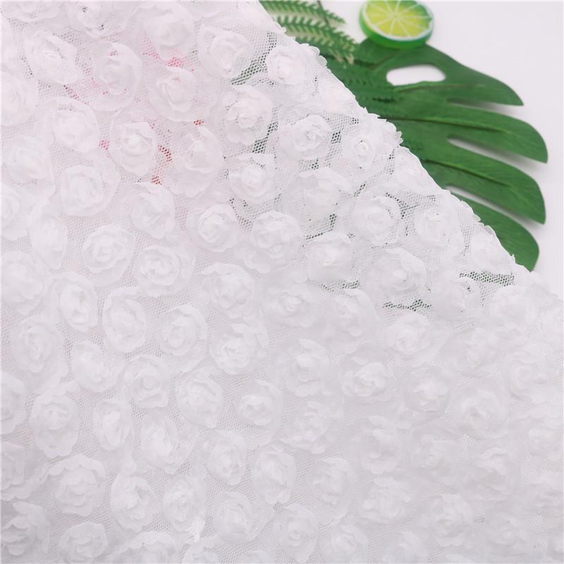 

3D Rose Chiffon Mesh Embroidery Children s Hanfu Skirt with Lace Trim Wedding Dress Fabric, Multi-color