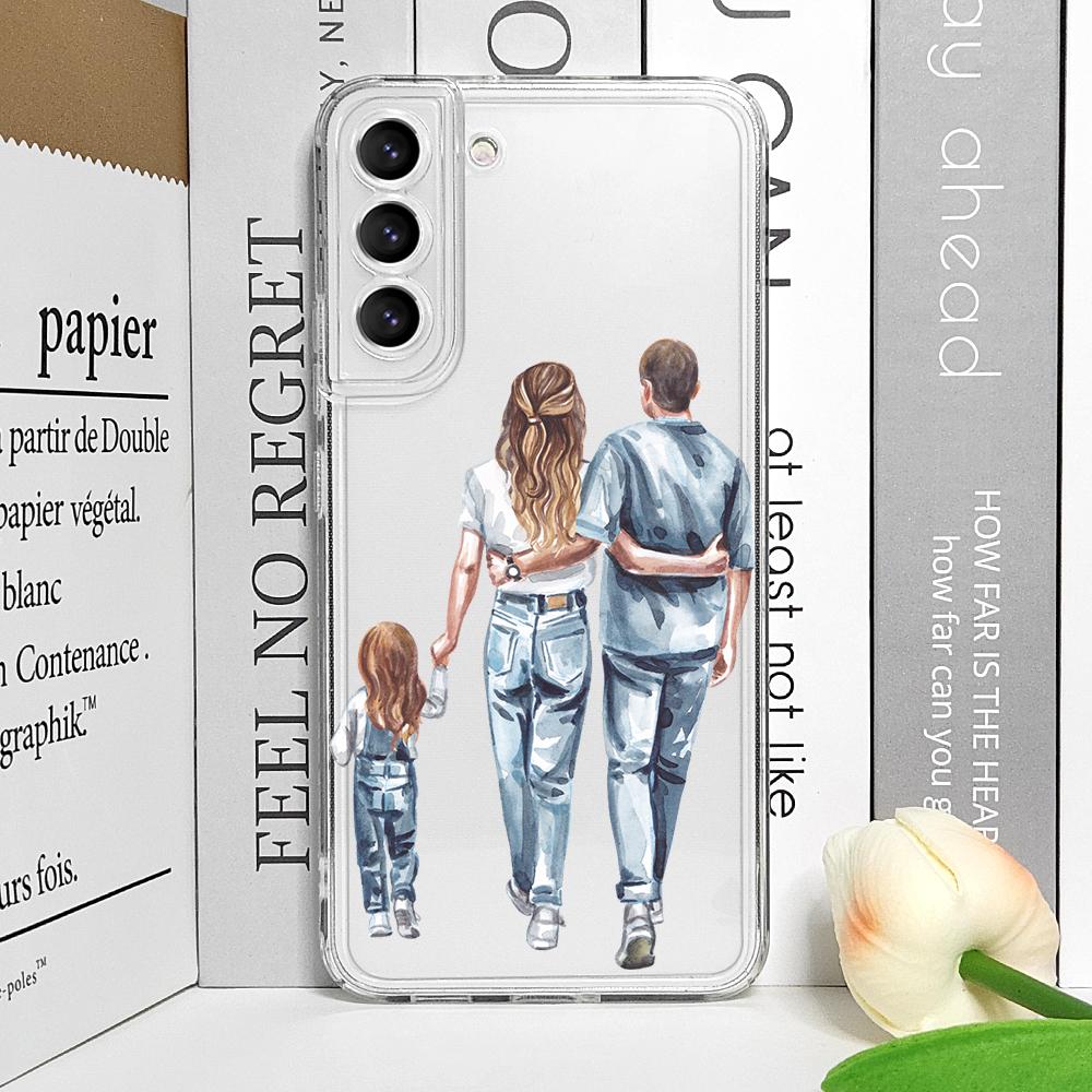 Super Mom Dad Baby Family Phone Case for Samsung Galaxy S25 S24 S23 S22 S21 S20 Plus Ultra FE A55 A54 Clear Soft Covers Boy Girl