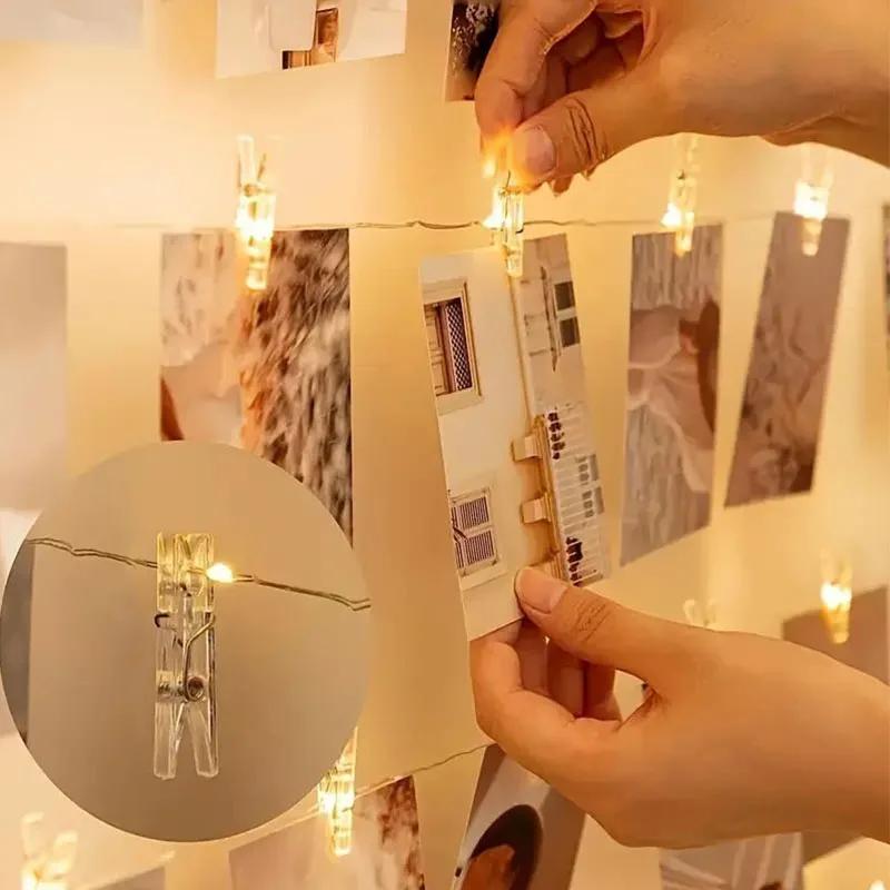 5M/10M LED Photo Clip Lights String Battery Operated Fairy Lamp Garland Christmas Decoration Bedroom Party Photo Wall Wedding 5M теплый белый