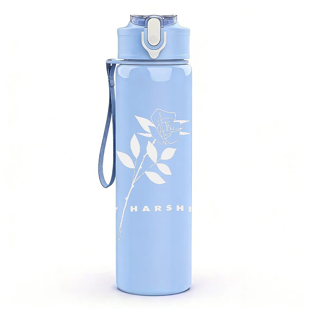 1PC Thin rose line sketch minimal print 750ml colorful plastic sports water bottle leakproof pop up lid with straw for outdoor work home use