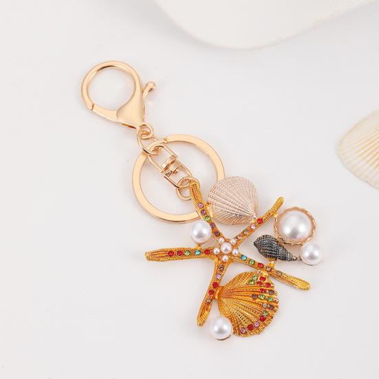 Keychain Pendant Ocean Style Starfish Shell Design Key Chain with Rhinestones Imitation Pearls Bags Backpacks Decorative Accessory