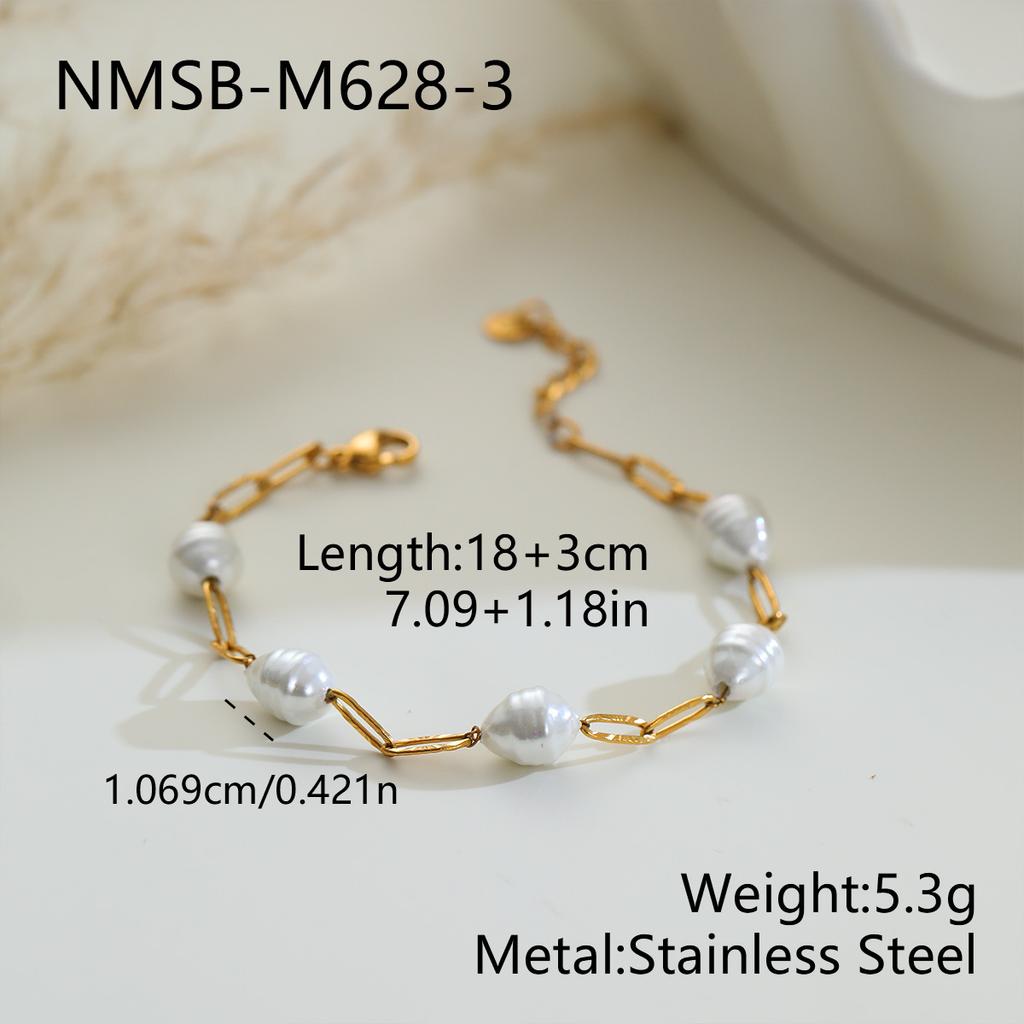 Baroque Pearl Necklace Bracelet Waterproof Non Tarnish Dainty Women Wedding Jewelry Gold PVD Stainless Steel Chain Jewelry Set