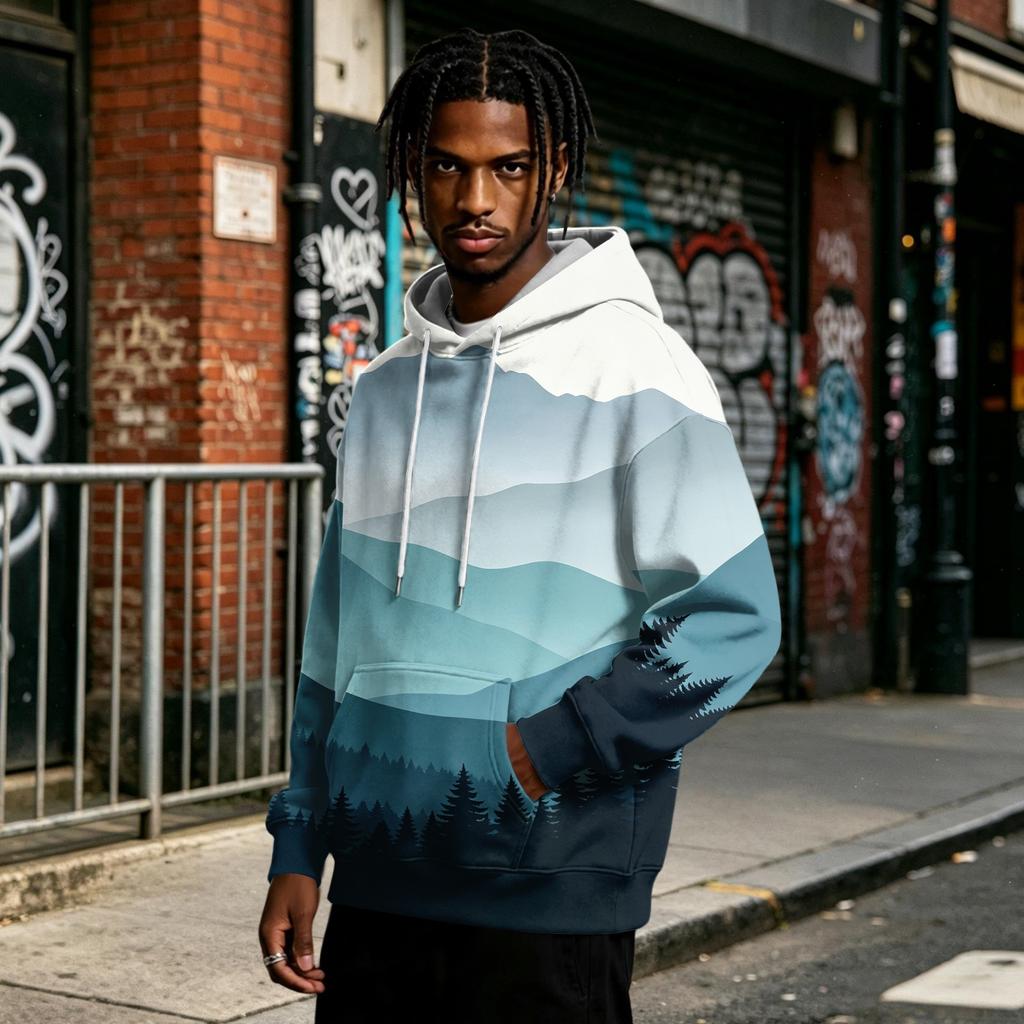 Men's Lined Pullover Hoodie with Print, Long Sleeve Graphic Sweatshirt