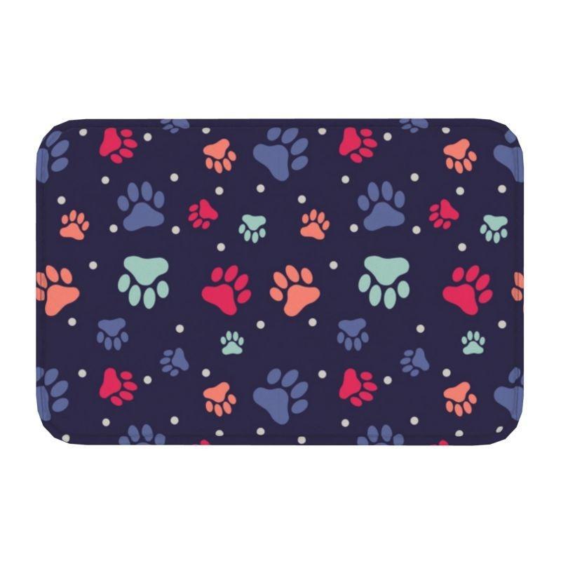 Buntes HundePfotenMuster Willkommen Eingangstür Matte Rutschfeste Teppiche für Schlafzimmer Dekor Heim Wohnzimmer Dekoration Küchenboden Matte
