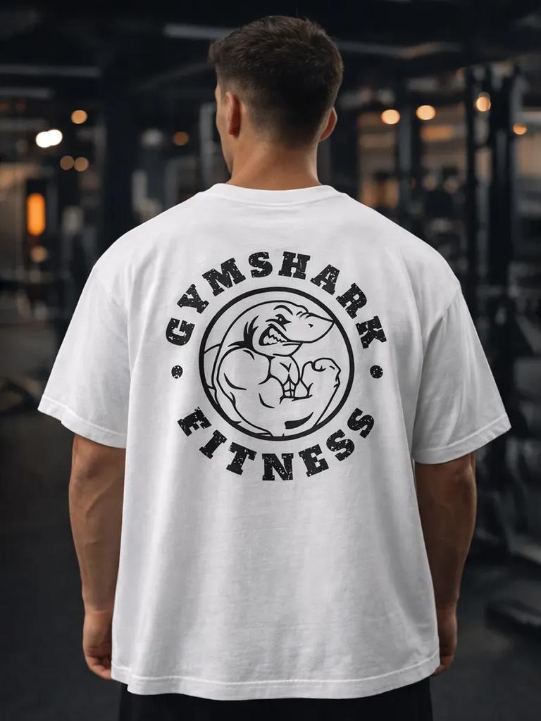 Dickes übergroßes weißes T-Shirt mit GYMSHARK FITNESS Aufdruck