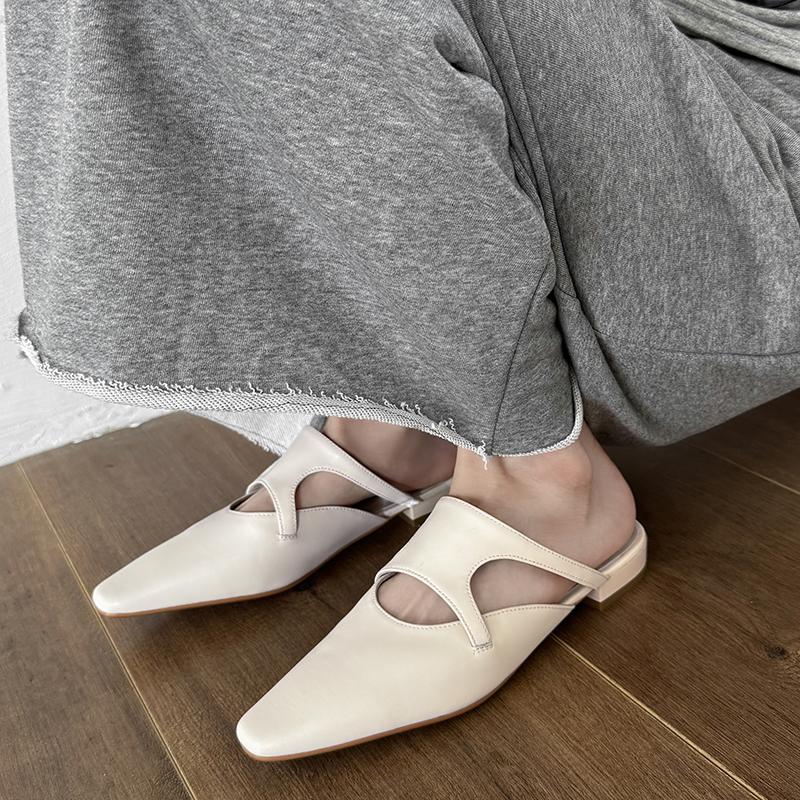 Fashion 2025 New Summer Women Mules Genuine Leather Women Shoes Cover Toe Shoes Squared Toe Low Heel Sandals Modern Slippers