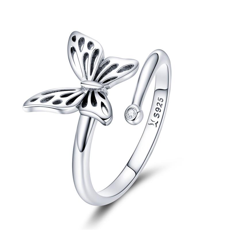 WOSTU Adjustable Rings Real 925 Silver Stackable Engagement Zircon Open Size Rings For Women Female Original Jewelry