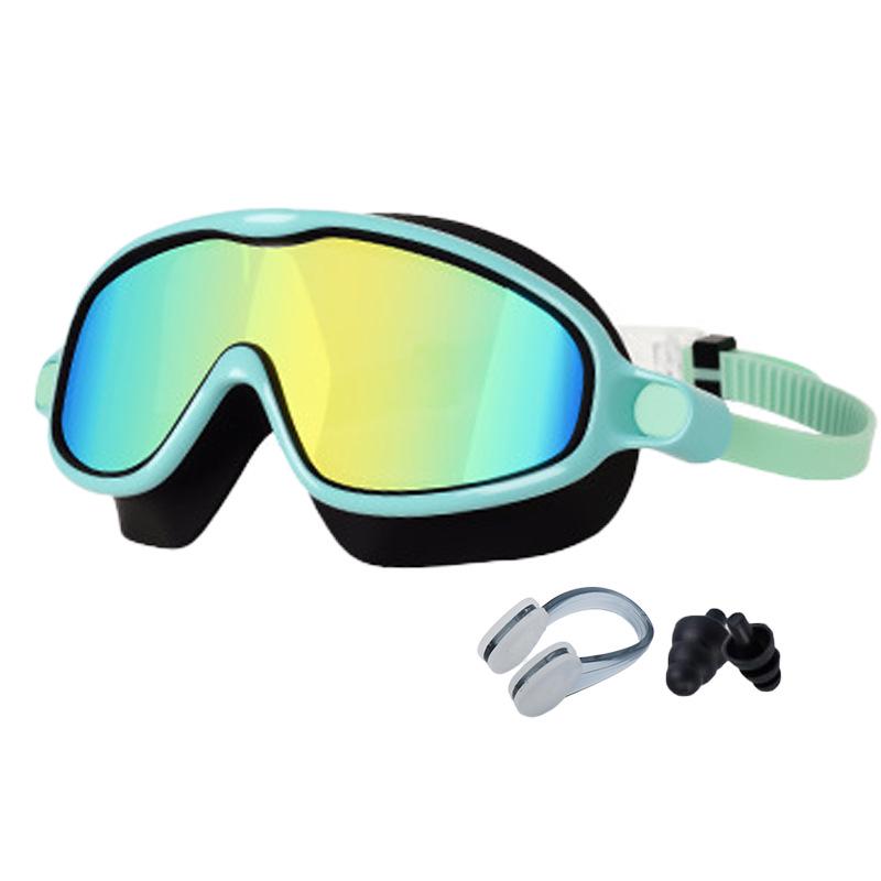 Children's Large Frame Swim Goggles with Nose Cover, Waterproof Anti-Fog, for Boys and Girls