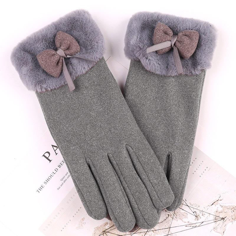 Women's Suede Velvet Bowknot Touchscreen Gloves - Warm & Cozy for Autumn/Winter