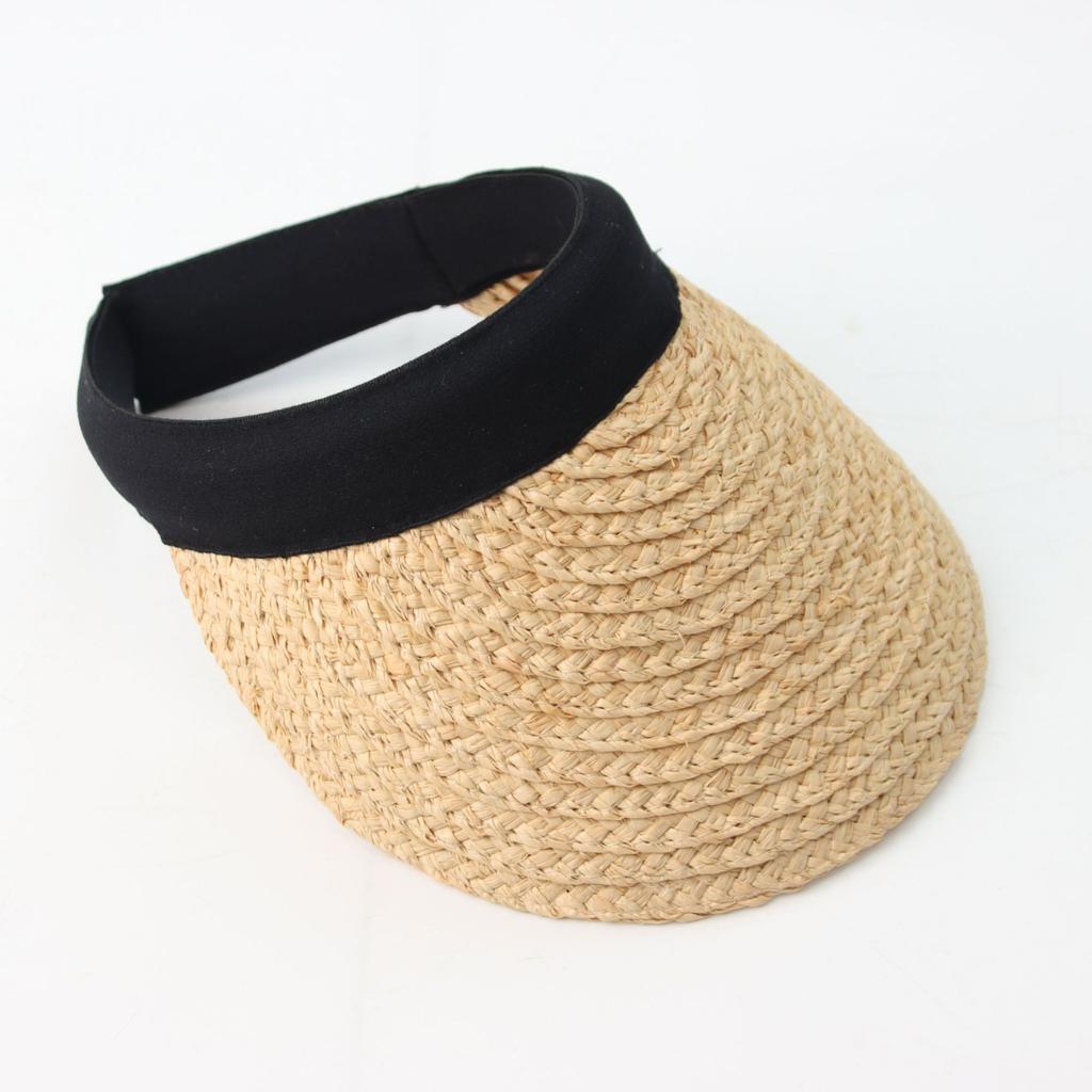 New Straw Woven Empty Top Hat Summer UV Protection Headband Black Elastic Straw Hat Hat Sun Protection Empty Top Woven Sunshade