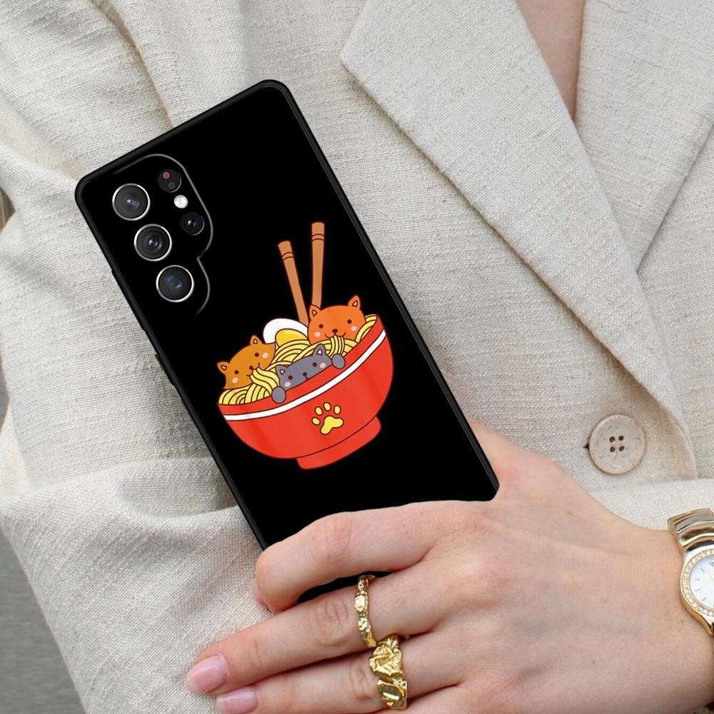 Ramen Cat Japanese Art Cell Phone Case for Samsung Galaxy S26 Ultra S25 S24 S23 S22 S21 S20 Note10 Cover