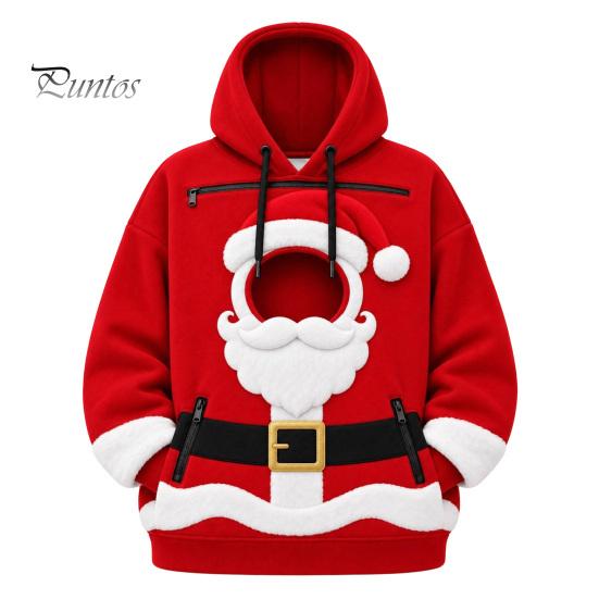 Haustierfreundlicher Weihnachtsfeier-Outfit-Beutel Hoodie für Damen Herren, Übergroßer Warmer Fleecegefütterter Hundepullover mit Taschen Katzen-Träger-Pullover, 2XL rot