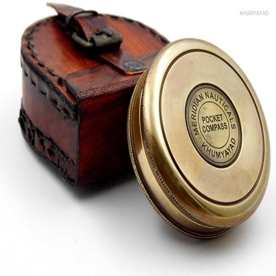 5.715 Cm Brass Hand Made Fully Functional Compass with Leather Case Robert Frost Poem Engraved