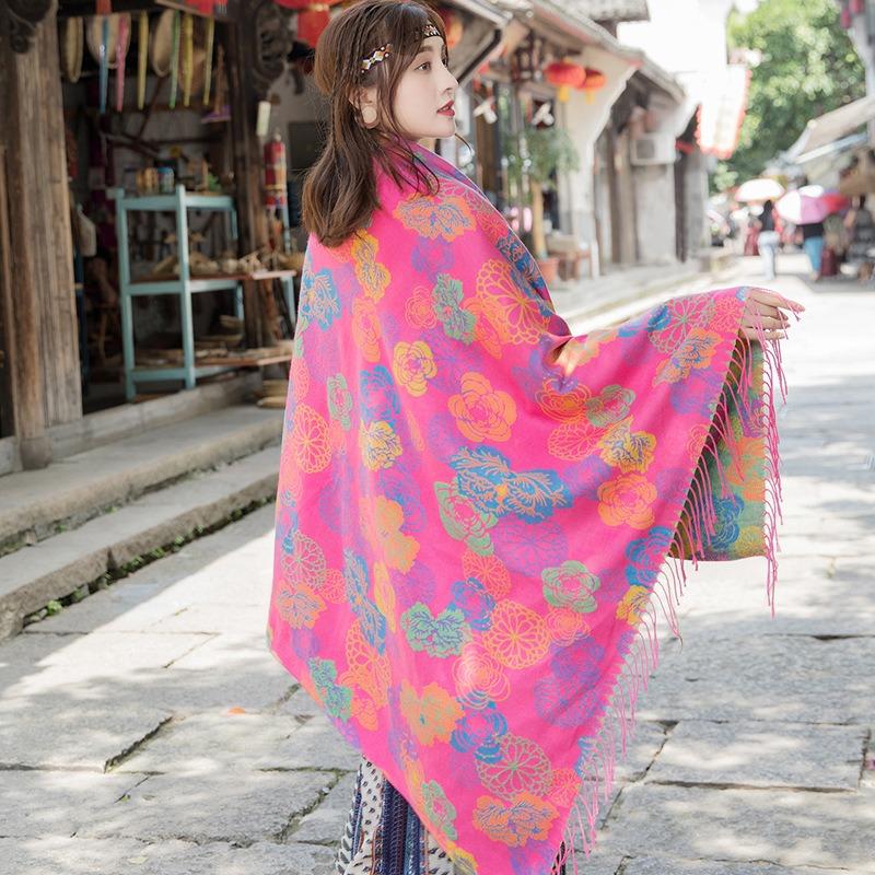 Ethnic Style Oversized Square Scarf For Women Travel Winter Autumn