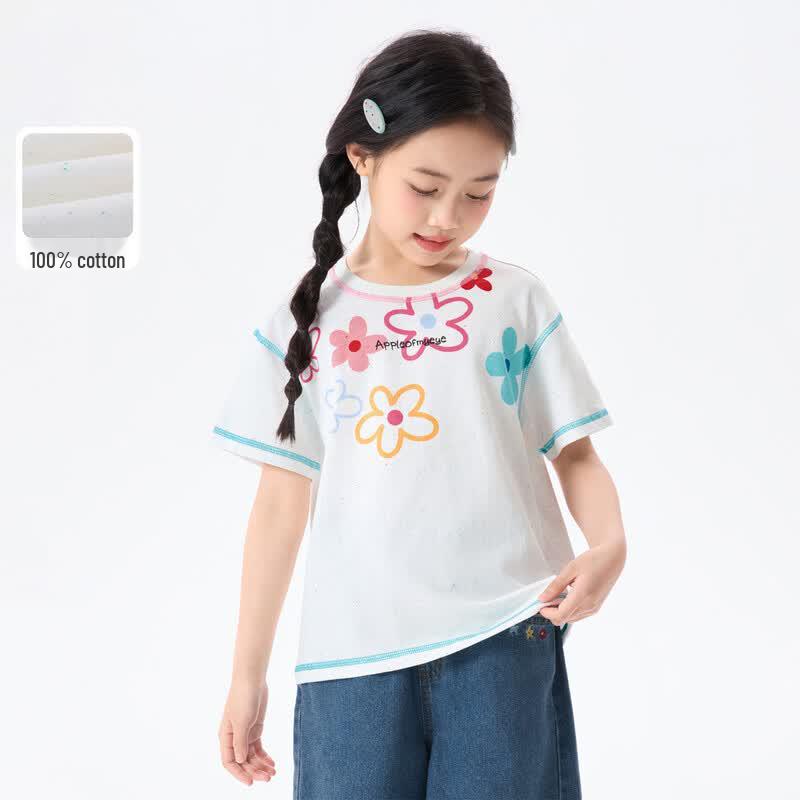 Little Yinman Girls Cartoon Print Cotton T-Shirt 140