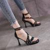 2025 Summer New Fashion Versatile Sequin Stiletto High Heel Waterproof Table Sandals Daily Skirt