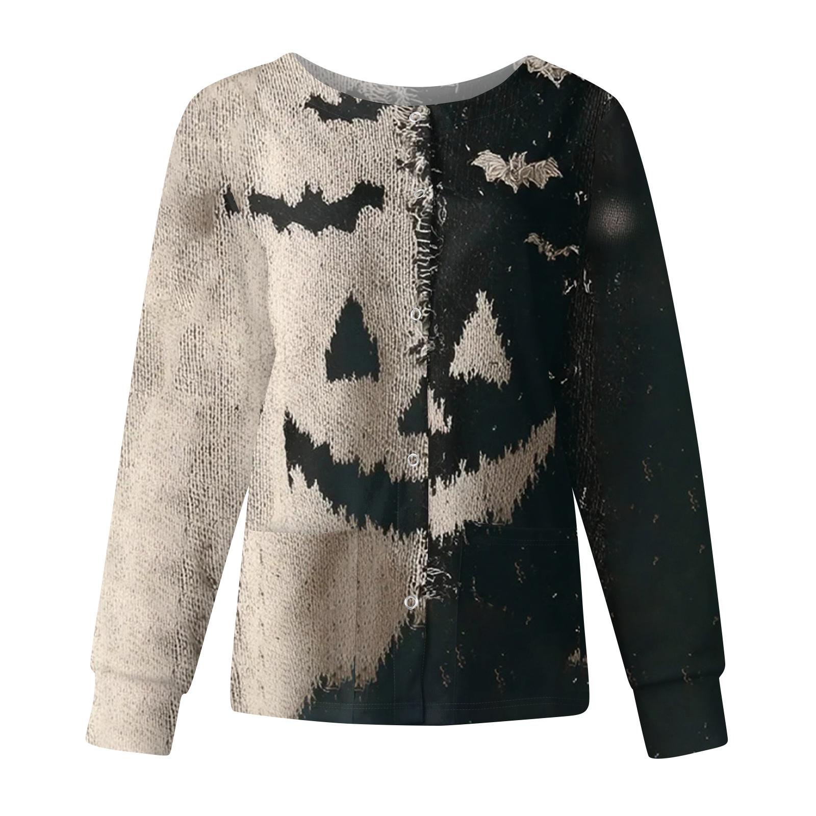 

Женская повседневная модная куртка с длинными рукавами, воротником-стойкой, на одной пуговице, с принтом на Хэллоуин, рабочая куртка, топы XXXXXL чёрный