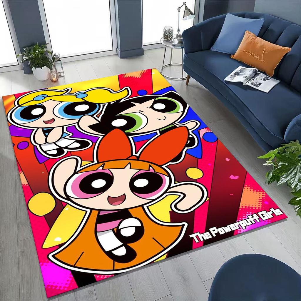 Cartoon P-Powerpuff Girl Cute Art Carpet Rug for Bedroom Living Room Sofa Home Doormat Decor,Large Kid Non-slip Floor Mat