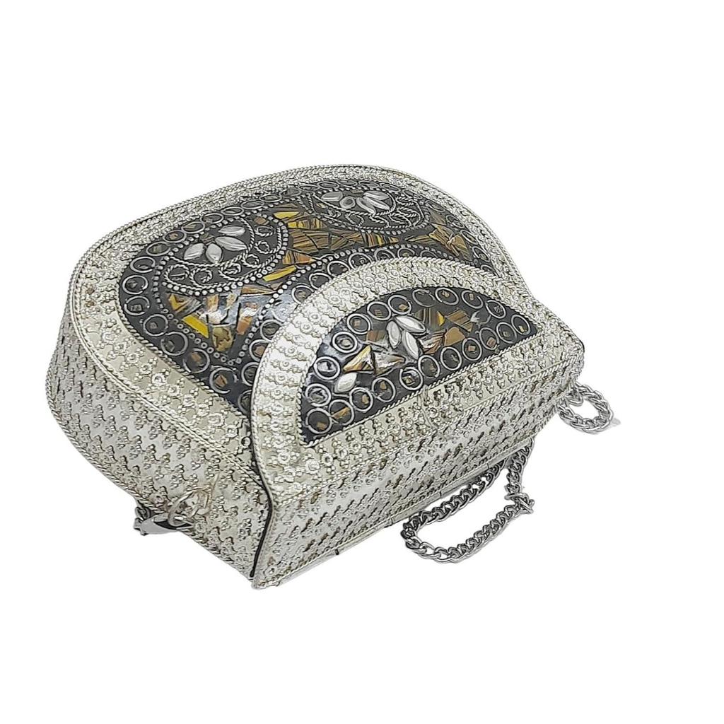 Silber Klein Größe Metalltasche Münzbörse Ethnisch Braut Kinder Tasche Party Clutch