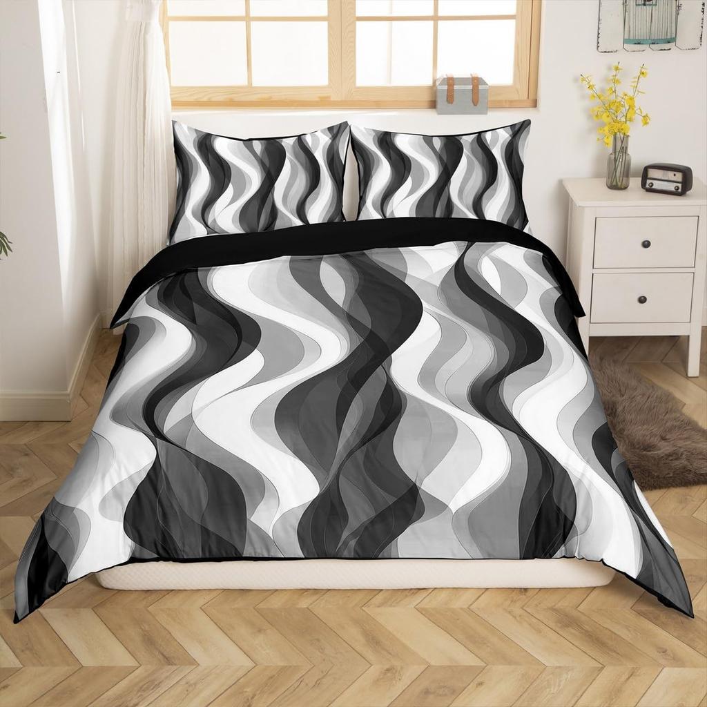 Boho Abstract Striped Duvet Cover Full Queen Size Minimalist Modern Geometric Bedding Set Mid Century Aesthetics Comforter Cover