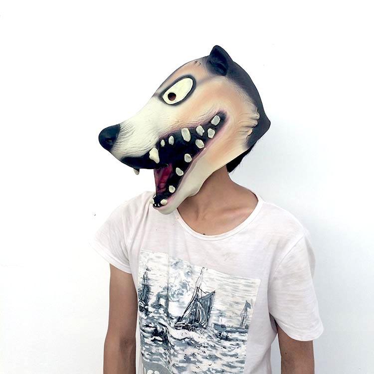 Halloween mask, high-quality latex wolf mask with protruding tongue Full set of wolf headgear Horror devil props