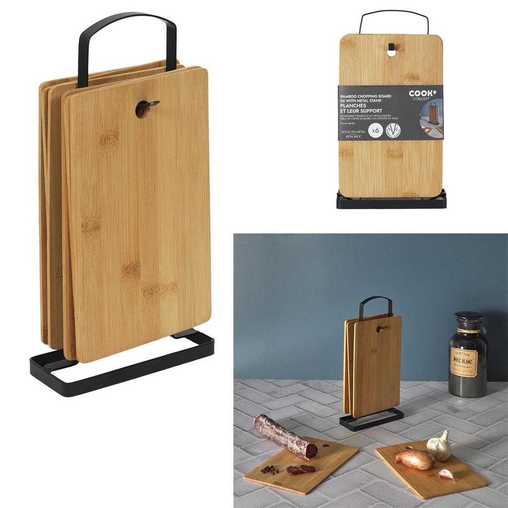 Set Of 6 Bamboo Cutting Boards On A Stand