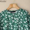 ZANZEA Women Round Neck 3/4 Sleeve Casual Floral Blouse