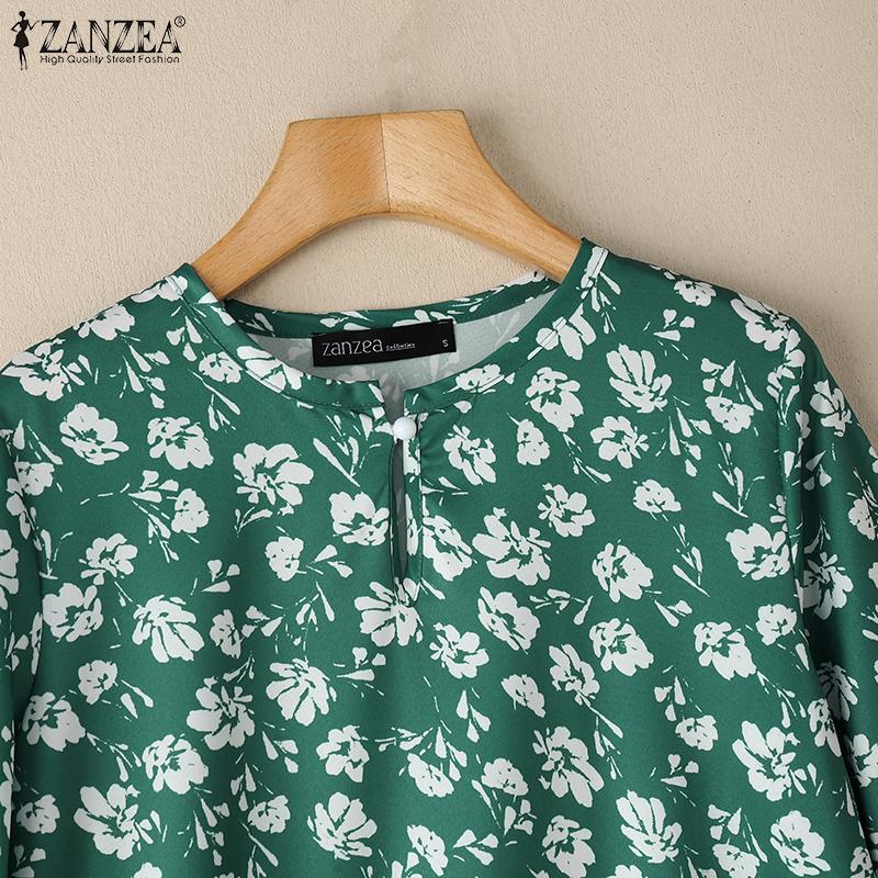 ZANZEA Women Round Neck 3/4 Sleeve Casual Floral Blouse